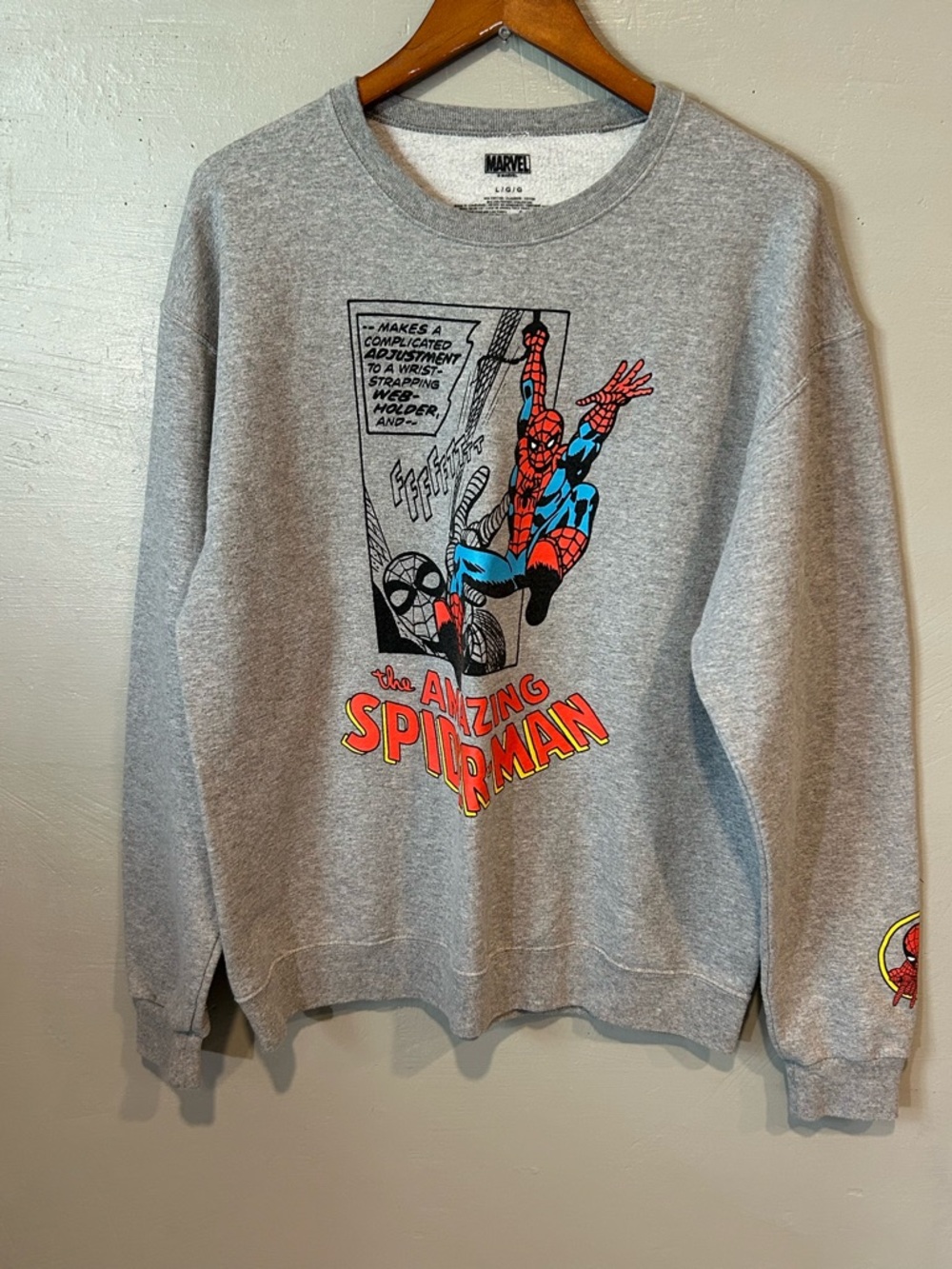 Marvel Gray Crewneck Sweatshirt with Red & Blue Spider-Man Graphic